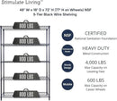 48"x18"x72" PRIME HEAVY DUTY Black 5-Tier Wire Shelving NSF 4000 LBS MAX Capacity Storage Rack for Commercial, School, Home, Garage, Warehouse, Industrial, and Hospital Uses (with Wheels) by CozyNest Decor