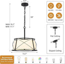 15.7" Black Drum Chandelier,3-Light Modern Farmhouse Chandelier,White Fabric Drum Shade Pendant Light Fixture for Dining Room Kitchen Island Bedroom Entryway by CozyNest Decor