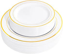 FLOWERCAT 60PCS Gold Plastic Plates - Heavy Duty White and Gold Plastic Plates Disposable for New Year/Thanksgiving Party/Wedding - Include 30PCS 10.25" Dinner Plates and 30PCS 7.5" Dessert Plates by CozyNest Decor