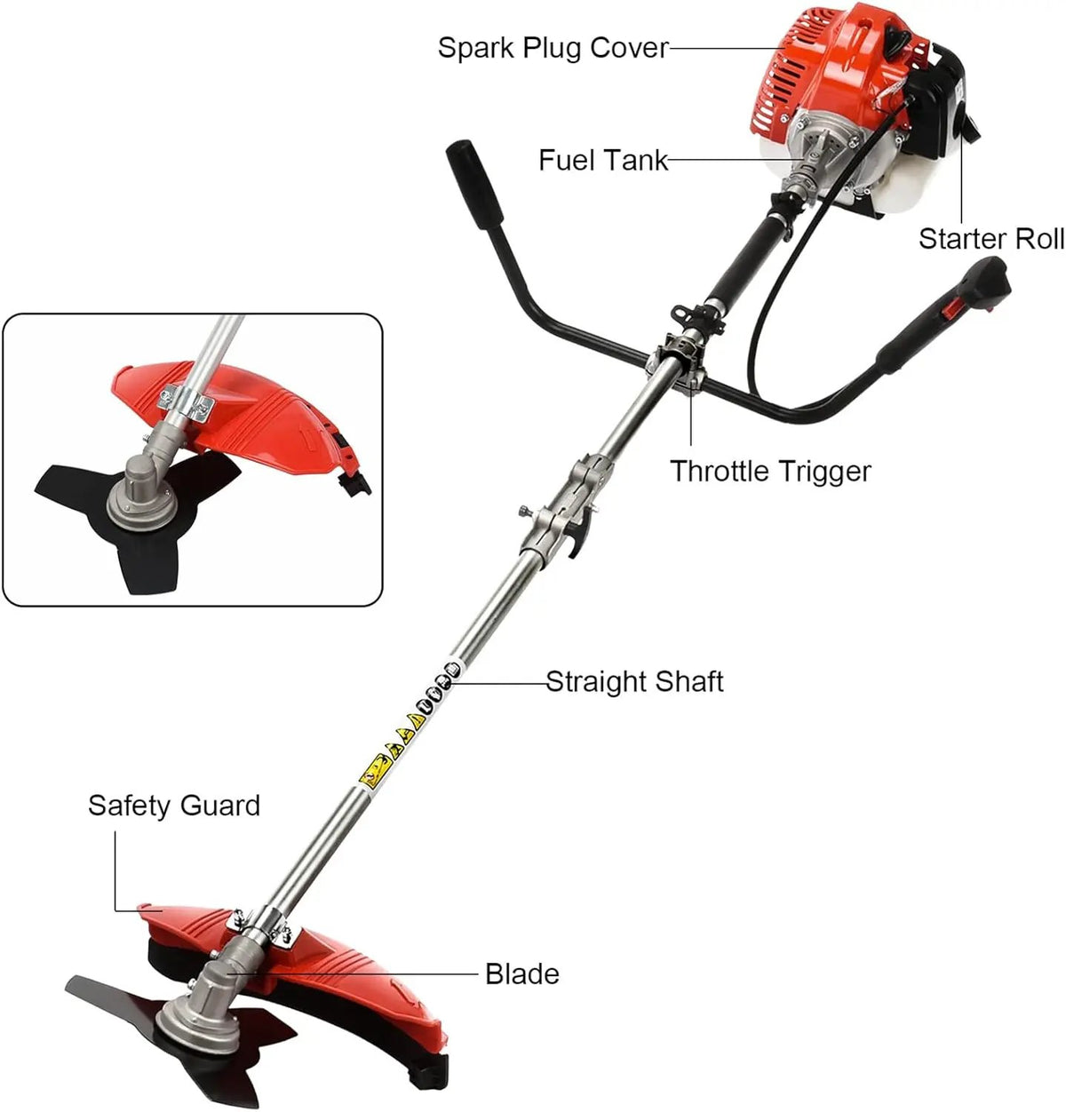 String Trimmer,52cc 2-Cycle Gas Powered Backpack Brush Cutter - 2-in-1 Multi-Function Trimmer with Pole Saw, Hedge Trimmer & Grass Blade for Professional Garden Yard Maintenance (USA Stock), photo 5 of 6