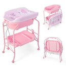 HONEY JOY Baby Changing Table with Bathtub, Foldable Infant Diaper Changing Station with Wheels, Storage Tray, Waterproof Pad, Portable Newborn Nursery Organizer Bath Stand for Boys Girls (Pink) by TinyTreasures Baby Boutique