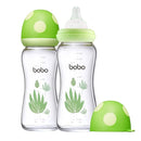 YOHKOH Natural Glass Baby Bottle with Natural Response Nipple, Newborn Anti-Colic Baby Bottles, Wide Neck Mushroom Cap Baby Bottle, Clear (Green, (8.8oz (Pack of 2)) by TinyTreasures Baby Boutique