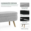 Oval Storage Bench 43.5" Linen Fabric Upholstered Entryway Bench with Solid Wood Legs Ottoman Bench Indoor Bench for Living Room/Bedroom/End of Bed/Entryway (New Grey) by CozyNest Decor