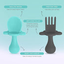 Grabease Baby Spoons and Forks Utensils for Toddlers Infants BPA-Free & Phthalate-Free Baby Silverware, 2 Sets, Teal and Gray - Infant Spoon - Toddler Fork by TinyTreasures Baby Boutique