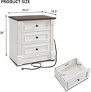 26" Tall Farmhouse Nightstand Set of 2, 3 Drawers End Table w/Charging Station, 23.6" Wide Large Side Table w/Roman Column, Wood Rustic Sofa Table for Bedroom, White by CozyNest Decor