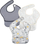 Mess Proof Baby Bib 3 Pack, Waterproof Led Weaning Baby Feeding Bibs with Food Catcher, Travel Feeding Bibs by TinyTreasures Baby Boutique