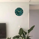 Teal Wall Clock Battery Operated 14 Inch Modern Abstract Clocks for Living Room Decor Marble Pattern Glass Analog Wall Clock Silent by CozyNest Decor