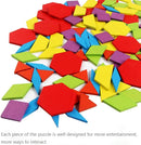 155 Pcs Wooden Pattern Blocks Set Geometric Shape Puzzle Kindergarten Classic Educational Montessori Tangram Toys for Kids Ages 4-8 with 24 Pcs Design Cards by TinyTreasures Baby Boutique