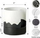 Nihow Self Watering Plant Pot: 8 Inch Ceramic Planter with Drainage Hole & Water Storage Plus for Indoor & Outdoor Plants - Cylinder Round Flower Pot for Succulent/Herbs/Violets - White & Wave Black by GreenHaven Gardens