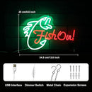 Fish On Neon Sign Go Fishing LED Signs for Wall Green Red Neon Light Dimmable Neon Lights Signs Fish Neon Light Up Sign for Bedroom Living Room Man Cave Yacht Decor Men Gifts by CozyNest Decor