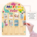 ORIGACH My First Year Baby Growth Photo Display Wood Board - 12 Months Newborn Milestones Photo Board - Neutral Baby Keepsake Board 1st Birthday Party Nursery Decor New Mom Gift - Dinosaur by TinyTreasures Baby Boutique