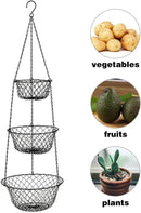 malmo 3-Tier Wire Fruit Hanging Basket, Vegetable Kitchen Storage Basket, Iron Wire Black (Basket2024) by CozyNest Decor