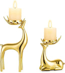 Sziqiqi Gold Reindeer Candle Holder for Pillar Candles Brass Reindeer Tealight Candle Holders Copper Deer Gift Christmas Decor for Table Centerpiece Living Room Mantle Decoration by CozyNest Decor