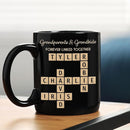 Family Forever Linked Together Custom Names Ceramic Mug, Crossword Puzzle Art, for Birthday, Anniversary or Special Occasions (Grandparents & Grandkids Forever Linked Together Black Mug) by TinyTreasures Baby Boutique