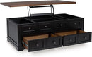 Signature Design by Ashley Wildenauer Farmhouse 2-Drawer Lift-Top Coffee Table with 2 Storage Bins Under Top and Casters, Light Brown & Black by CozyNest Decor