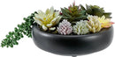 MyGift 8-Inch Artificial Succulent Plant Arrangement, Assorted Fake Plants in Modern Black Round Concrete Planter Bowl by CozyNest Decor