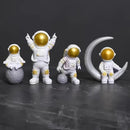4 Pcs Gold White Astronaut Statues Set, Spaceman Sculpture Figurines Home Ornament Cake Toppers Gift by CozyNest Decor