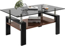 Glass Coffee Table Rectangle Living Room Center Table, with Gray Tempered Glass Tabletop and Brown MDF Layer,for Living Room and Office, Gray+Brown by CozyNest Decor