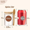 ComSaf Spice Jars with Spoon 8 oz 6Pack, Small Spice Containers Starter Set, Glass Seasoning Jars with Labels, Round Seasoning Containers for Salt, Pepper, Chili Powder, Sugar, Loose Tea Storage by CozyNest Decor