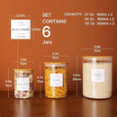Set of 6 Glass Flour and Sugar jars with 132 Kitchen Pantry Labels - Thicken Large Glass Storage containers with Airtight Bamboo Lid - Glass Rice Canisters for Salt Coffee(100OZ/54OZ/27OZ) by CozyNest Decor