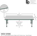 Factory Direct Partners FDP Rectangle Activity School and Classroom Kids Table (36 x 72 inch), Toddler Legs, Adjustable Height 15-24 inches - Gray Top and Green Edge by CozyNest Decor