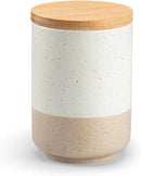 vancasso Sabine Small Ceramic Canister with Airtight Wood Lid - 18 oz Kitchen Storage for Coffee, Sugar, Tea & Spices - Compact Countertop Jar by CozyNest Decor