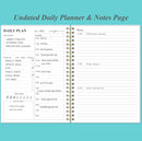 Daily Planner Undated - A5 To Do List Notebook Hourly Schedules, Spiral Appointment Planner for Women and Men, PVC Hardcover, Inner Pocket, Elastic Closure, 5.8" x 8.3", Teal Flowers by TinyTreasures Baby Boutique