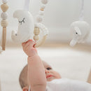 Comfy Cubs Wooden Baby Play Gym - Natural Finish Pinewood Baby Activity Gym with 5 Sensory Hanging Toys - Easy No-Tool Assembly, Safe and Durable for Infant Motor and Visual Development - Pacific Blue by TinyTreasures Baby Boutique