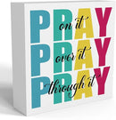 Office Decor for Women Christian Gifts Desk Bedroom Bible Verse Wall Art Inspirational Wooden Box - Pray on It Over It Through It by CozyNest Decor