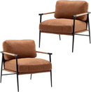 Mid-Century Accent Chair Set of 2, Soft Armchair PU Leather Lounge Chair with Black Metal Legs, Upholstered Leisure Chair for Living Room Bedroom Reception Room, Brown by CozyNest Decor