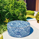 LVTXIII Indoor/Outdoor Inflatable Ottoman, All Weather Round Footrest Stool D21”x H9”, Portable for Patio Garden Camping or Home-Blue Bricks by CozyNest Decor