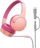 Belkin SoundForm Mini Kids Wired Headphones w/USB C to 3.5mm Dongle, Built-in Mic & Fun Stickers, 85dB Max Volume – for Online Learning, Travel, Compatible w/iPhone 16, iPad, Galaxy S25, etc - Pink by TinyTreasures Baby Boutique