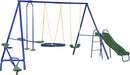 Outsunny Swing Set for Backyard, 5 in 1 Heavy-Duty A-Frame Stand Outdoor Playset for Kids with 29.5" Saucer Swing, Slide, Seesaw, Glider, Swing Seat, Blue by TinyTreasures Baby Boutique