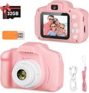 Kids Camera, HD Digital Video Camera,Childrens Toys for 3 4 5 6 7 8 9 Year Old Boys/Girls, Selfie Camera for Kids, Christmas Birthday Gifts with 32GB SD Card(Pink) by TinyTreasures Baby Boutique