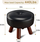 13in Small Foot Stool Ottoman, Round Faux Leather Foot Rest, Footstool Ottomans with Rubber Legs Under Desk, Footrest for Couch, Living Room, Bedroom, Office, 13''L x 13''W x 10.2''H, Black by CozyNest Decor