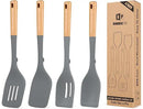 Pack of 4 Silicone Kitchen Utensils Set, Non Stick Solid Spatulas and Heat Resistant Slotted Spoons with Wooden Handle, Ideal BPA Free Cooking Utensils for Mixing,Serving,Turning,Stirring(GRAY) by CozyNest Decor