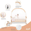 Baby Safety Crib Tent Infant Pop up Mosquito Net Nursery Bed Canopy Netting Cover - Keep Baby from Climbing Out with Hanging Diaper Storage Bag (Beige) by TinyTreasures Baby Boutique