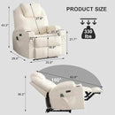 Power Recliner Chair with Heat and Massage, PU Leather Home Theater Seating with LED Lights/Cup Holders/Side Pocket/USB Port, Reclining Sofa Chair for Living Room (1, Beige) by CozyNest Decor