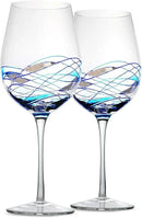 Bezrat Wine Glasses Hand Painted - Set of 2 - Women Wine Gift - Wine Lover Glass - Beautiful Glassware Gifts Ideas for Women Inspired by 'Duomo di Milano' Mothers Day - 12 oz (Blue) by CozyNest Decor