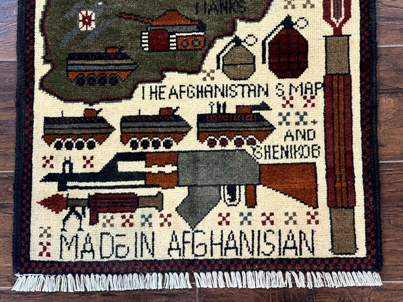 Afghan War Rug, Tanks Helicopters Guns
