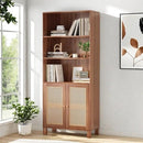 Tall Bookshelf, 5-Tier Book Shelf with 2 Rattan Doors, Freestanding Bookcase Display Shelves with Large Storage, Book Case for Living Room, Office, Study, Bedroom, 70.9 Inch by CozyNest Decor