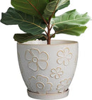10 Inch Ceramic Planter Pot Large Plant Pot for Indoor Plants Outdoor Round Flower Pot with Drainage Hole and Saucer for Home Garden Decor White by CozyNest Decor