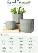 LE TAUCI Fluted Ceramic Planters Set of 3 – 8.3/7 / 5.7 in Blue Gray Reactive Cylinder Indoor Plant Pots with Drainage Plug & Mesh, Glossy Stoneware Flower Pots for Succulents Herbs by CozyNest Decor
