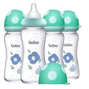 YOHKOH Natural Glass Baby Bottle with Natural Response Nipple, Newborn Anti-Colic Baby Bottles, Wide Neck Mushroom Cap Baby Bottle, Clear (Blue, (8.8oz (Pack of 4)) by TinyTreasures Baby Boutique