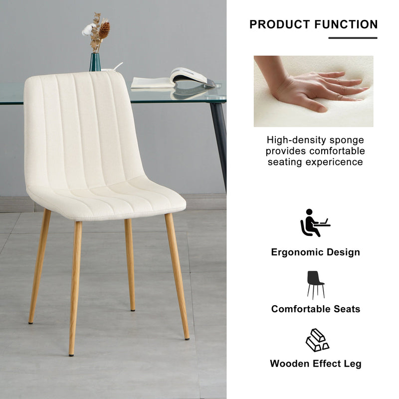 Modern beige cloth dining chair, Fabric Accent Upholstered Chairs Side Chair with wood-transfer Metal Legs for Home Furniture Living Room Bedroom Kitchen Dining room(set of 4)