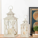 Lanterns Decorative Outdoor&Indoor, Set of 2 (14"&10") Beige Metal Lantern Decor with Glass, Candle Holder for Porch, Patio, Garden, Balcony, Wedding, Table Centerpiece by CozyNest Decor