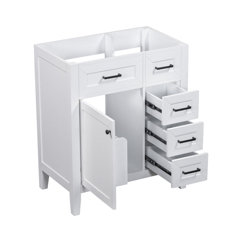 30" Bathroom Vanity without Sink, Cabinet Base Only, Bathroom Cabinet with Drawers, Solid Frame and MDF Board, White