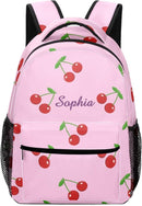 Cherry on Pink Custom Kids Backpack 16.5 Inch for Boy Girl, Personalized Waterproof Child School Travel Bag with Name by TinyTreasures Baby Boutique