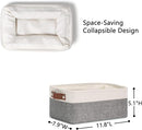 DULLEMELO Small Storage Baskets 6 Pack, Fabric Collapsible Gift Storage Baskets for Shelves, Closets, Nursery, Home, Office Organizing,Small Canvas Linen Rectangular Storage Bins (6-Pack, White&Grey) by TinyTreasures Baby Boutique