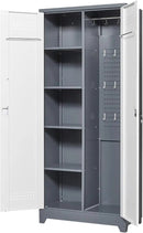 Locking Cabinet,Metal Storage Cabinet with Doors and Shelves,Broom Closet Storage Cabinets for Bedroom,Home Office,Grey-White by CozyNest Decor